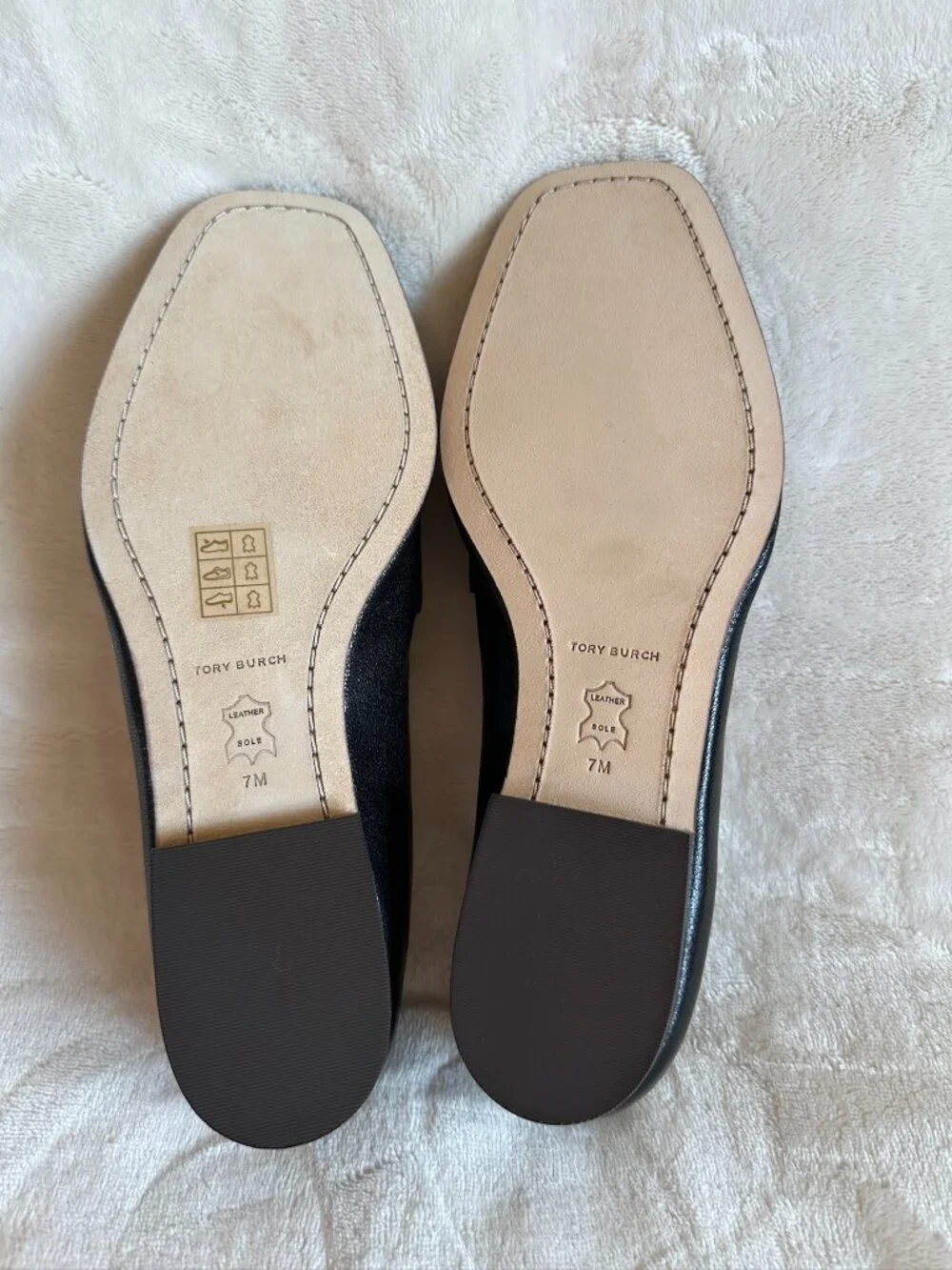 NIB Tory Burch Perrine Loafer Shoes Square Toe Logo Leather In Black Size 7